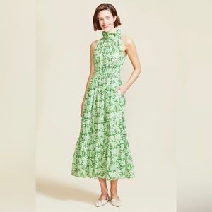 Pearl by Lela Rose Palm Floral Poplin Halter Midi Dress